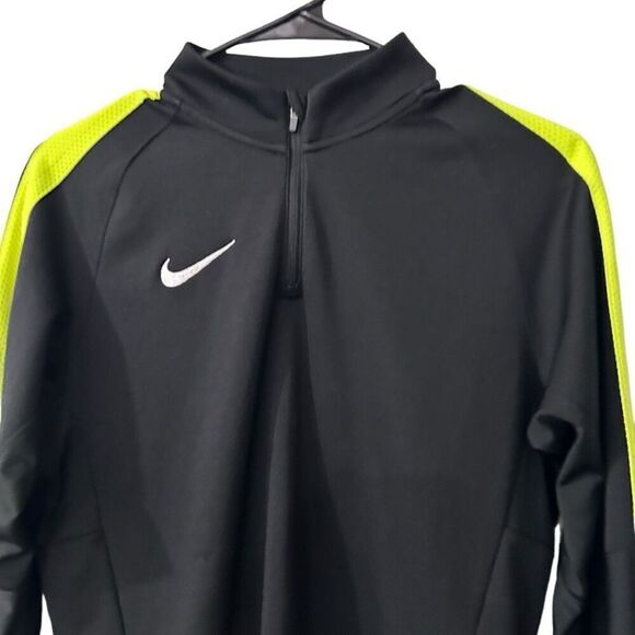 Nike Dri-Fit Black Highlighter Yellow Stripe Quarter Zip Sweater Size M Running - Picture 2 of 11